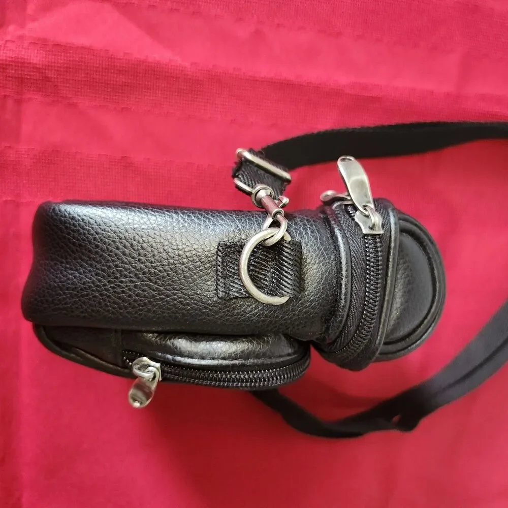 Vintage ICON Faux Leather Camera Bag Case Shoulder Strap Black